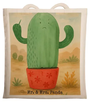 Produktbild von Mr. & Mrs. Panda Tote Bag Kaktus Wut Design - Weiß - Geschenk, ärgern, Schultasche, Büro, Tasche, Laptoptasche, Kakteen, Kollege, Shopping, Jutebeutel, Chefin