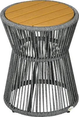 Produktbild von Outsunny Ratten Beistelltisch, Bistrotisch, Kaffeetisch mit Kunststofftischplatte, Gartentisch mit verstellbaren Füßen, für Terrasse, Alu