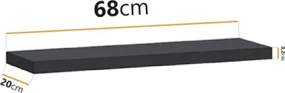 Obrázek produktu pro Nástěnná police Ines 68 cm v [černá] - pevná plovoucí police o tloušťce 32 mm, moderní nástěnná police na knihy a dekorace, závěsná police hluboká 20 cm