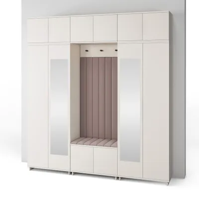 Produktbild von Garderoben-Set Napoli Version 12: Kleiderschrank mit Polsterpaneelen, Schuhschrank und Schrankaufsatz Flur und Eingangsbereich (Cashmere/Trinity 05)