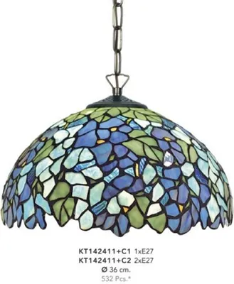 Immagine prodotto di Lampada a sospensione Tiffany fatta a mano da Casa Padrino, diametro 36 cm, 2 lampadine - lampada - bellissima lampada da soffitto Tiffany