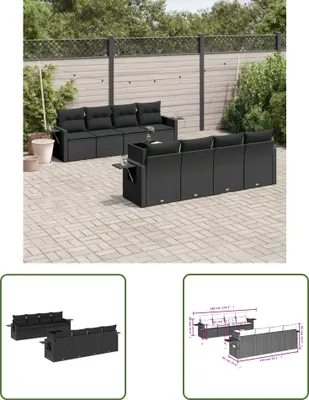 Produktbild von The Living Store 9-tlg. Garten-Sofagarnitur mit Kissen Schwarz Poly Rattan