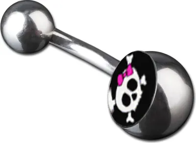 Produktbild von viva-adorno 1 Stück Bauchnabel Piercing Banane 316L Chirurgenstahl 20 verschiedene Motive Z380, S16 Totenkopf schwarz