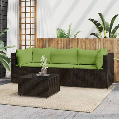 Produktbild von 4-tlg. Garten-Lounge-Set mit Kissen Braun Poly Rattan , Gartensofas Design 2024