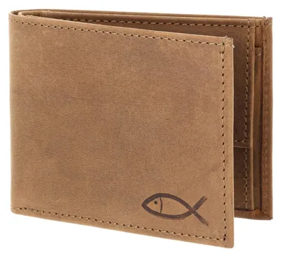 Produktbild von oxmox Leder Geldbörse Leather RFID Protect Pocketbörse Freedom Fish Embossed Vintage Light Brown braun