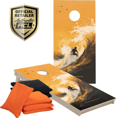 Produktbild von Cornhole Set – 120 x 60 cm – Wicked Wood – Surf Design – UV-Druck direkt auf Holz (100%) – Offizielle ACL-Empfehlung – Enthält 2 x 4 Taschen – Für Indoor & Outdoor