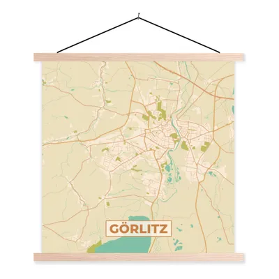 Produktbild von MuchoWow® Textilposter Karte - Stadtplan - Görlitz - Vintage 120x120 cm mit holzfarbenen Rahmen - Textil-Poster