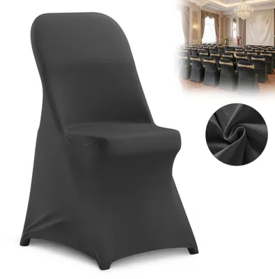 Zdjęcie produktu dla XMTECH Elastyczne pokrowce na krzesła, przeznaczone na krzesła składane, o wymiarach 45x50x90 cm, wykonane z elastycznego poliestru. Uniwersalne pokrowce na krzesła, idealne na wesele, bankiet, imprezy. Zestaw 10 sztuk, kolor: czarny