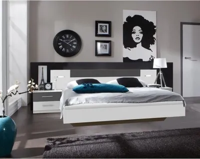 Image de Lit Adulte WIMEX RHODES avec Chevets et Liseuses, 160 x 200 cm, Blanc et Graphite