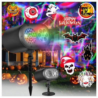 LED-Projektor für außen, 12 Muster, IP67, Fernbedienung, Halloween/Weihnachten