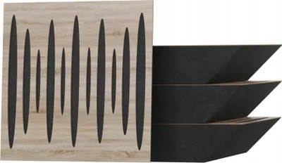 Immagine prodotto di trappola per bassi acustici angolare in 4 pezzi per studio di registrazione |PULSE 50x50x10cm | Assorbimento e diffusione | Colore: Sonoma