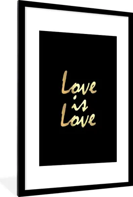 Produktbild von MuchoWow® Gerahmtes Poster Zitat - Liebe - Gold 60x90 cm - Poster mit Schwarzem Bilderrahmen Wandposter Rahmen Foto Bilder - Dekoration - Wandposter Wohnzimmer - Hochwertig