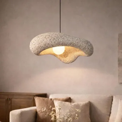 Obrázek produktu pro Závěsná lampa Milton & Oldbrook Japandi, Ø 40 cm, Zenica, písková, vzhled kamene