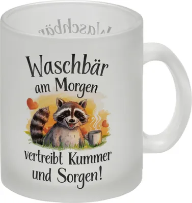 Produktbild von Glücklicher Waschbär mit Tasse Glas Tasse Waschbär am Morgen