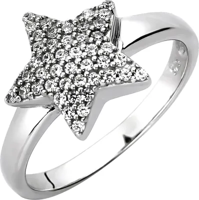 Produktbild von Damen Ring Stern aus 925 Silber mit 45 weißen Zirkonia Fingerring Fingerschmuck Innenumfang 60mm  Ø19.1mm