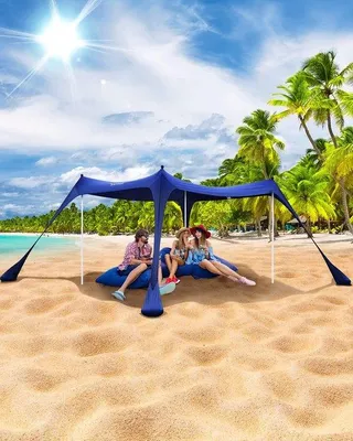 Image de Tente de plage légère 3 x 3 m, indice UPF 50+, avec 4 piquets en aluminium