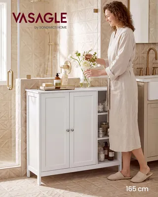 Produktbild von Badezimmerschrank Standschrank mit 2 Türen und 3 Offenen Fächern 90 x 30 x 80 cm Weiß
