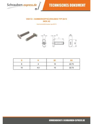 Produktbild von Metallschrauben Hammerkopf 10 x 4,5 x 22,73 M8x25 Edelstahl A2 für 28/15 Profile