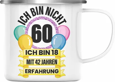 Produktbild von Trendation -  60. Geburtstag Emaille Tasse Frau Geschenk 60er Geschenkidee 60 Mutter Frauen Lustig Geschenke 60 Jahre Alt Mann Männer (Silber)