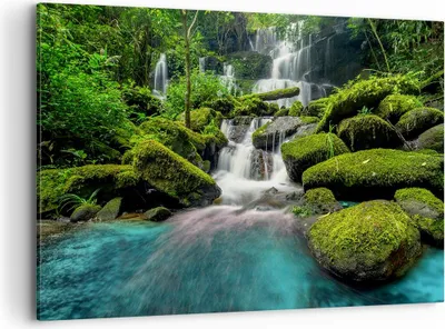 Produktbild von Bild auf Leinwand - Leinwandbild - Park Wasserfall Wasser - 100x70cm - Wand Bild - Wanddeko - Leinwanddruck - Bilder - Kunstdruck - Wanddekoration - Leinwand bilder - Wandkunst - AA100x70-3754