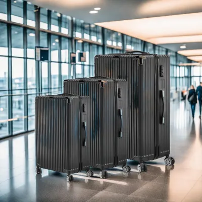Image de set de valises à coque dure en 3 parties, set de trolley avec 4 roulettes, serrure à combinaison TSA, pivotant à 360°, 28/24/20 pouces, bagages à main & bagages de voyage, valises noires, ABS