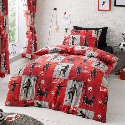 Productafbeelding van Unyqoos® voetbalbeddengoed voor jongens – Freestyle voetbal, rood, 140x200 cm, omkeerbaar beddengoed van polyBaumwolle, inclusief kussensloop