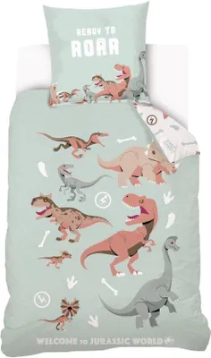 Produktbild von Unyqoos® Dinosaurier-Bettwäsche Jurassic World 140 x 200 cm – Kinder-Bettwäsche 1-teilig mit 63 x 63 cm Kissenbezug – 100% Baumwolle, wendbar, pastellfarben