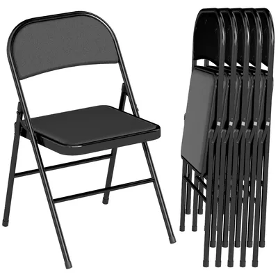 Produktbild von 2er-Set Klappstühle, Tragbare Bürostühle, Stahlbeine, Faltstuhl für Büro, Empfang, Wartezimmer, Kunstleder, Schwarz, für vielseitige Verwendung