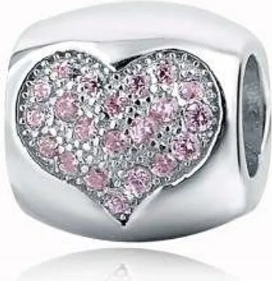 Produktbild von PANDACHARMS Hellrosa Herz Charm, 925er Sterling Silber, passt zu Pandora