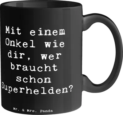 Produktbild von Mr. & Mrs. Panda Kaffeetasse Spruch Super-Onkel - Schwarz - Geschenk, cappuccinotasse, Onkel Geschenke, Weihnachten, lustige Sprüche, Superhelden, Patenonkel, haferl
