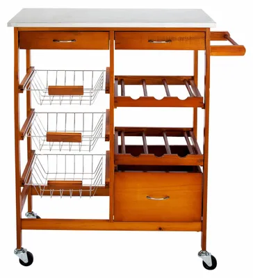 Produktbild von Excellent Houseware Küchenregal, Edelstahl/Holz, 66x36x84 cm, weiß/braun