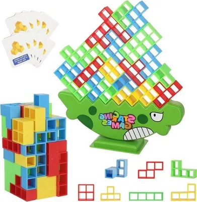 Immagine prodotto di Gioco di equilibrio per bambini per 2 giocatori - Gioco di equilibrio per adulti e bambini - Gioco da costruzione a torre da brivido con blocchi impilabili