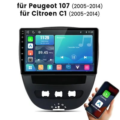 Productafbeelding van JUNSUN 10-inch Linux autoradio met draadloze CarPlay en Android Auto, Bluetooth, FM, USB. Geschikt voor Peugeot 107, Citroën C1, Toyota Aygo (2005-2014)