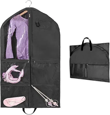 Immagine prodotto di Borsa per abbigliamento bambino, borsa pieghevole per costumi, 5 tasche, nera, con cerniera
