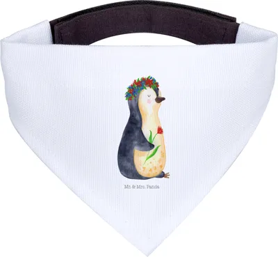 Produktbild von Mr. & Mrs. Panda Hunde-Halstuch Pinguin Blumen - Weiß - Geschenk, Motivation, Liebeskummer, Hundehalstuch, Halstuch, Pinguine, Hundeschal, Blumenliebe, Tuch, Hund