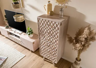 Produktbild von MASSIVMOEBEL24 Kommode Akazie 53x42x125 weiß lackiert MOSAYK #208