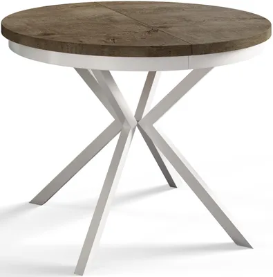Produktbild von Esstisch Rund Bergo, Esstisch Ausziehbar 90-170 cm, Moderner Wohnzimmertisch, Grau mit Metallbeinen in Weiß