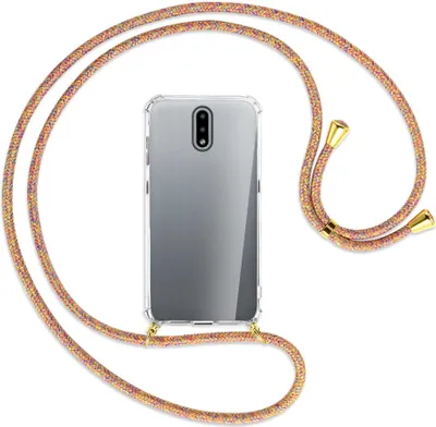 Produktbild von Handykette Backcover-Schutzhülle mit Band (Metall goldfarben) für Nokia 2.3 - Rainbow