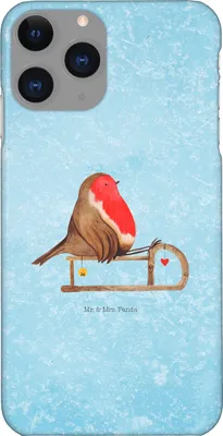 Produktbild von Mr. & Mrs. Panda Iphone 11 Pro Handyhülle Rotkehlchen Schlitten - Eisblau - Geschenk, Weihnachten, Premium Kunststoff, Vogel, Handy Case
