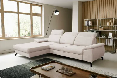 Image de VENASI MALIBU Canapé d'angle gauche avec fonction sommeil et coffre de lit Canapé-lit BEIGE Canapé en L Canapé d'angle
