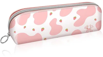 Image de FINPAC Porte-plumePolyuréthanegrande trousse en similicuir, porte-crayons Strawberry Cow