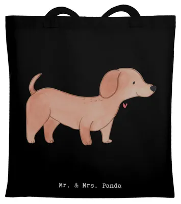 Produktbild von Mr. & Mrs. Panda Tote Bag Dackel Kurzhaardackel Moment - Schwarz - Geschenk, Laptoptasche, Stoffbeutel, Shopping Tasche, Schultasche, Teckel, Dachshund
