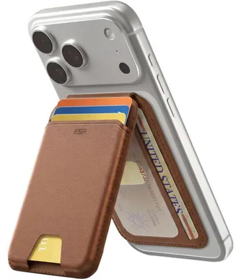 Image de Support pour cartes avec étui et protection RFID, ESR Magnetic Wallet Stand avec MagSafe, couleur marron
