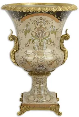 Produktbild von Casa Padrino Barock Deko Porzellan Vase Mehrfarbig / Messingfarben Ø 52 x H. 75,5 cm - Prunkvolle Blumenvase - Deko Accessoires im Barockstil