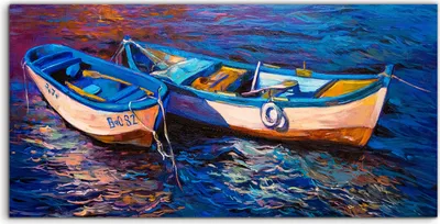 Produktbild von Coloray - Glasbild - 100x50 cm - Wandbild - Glasbilder - Fischerboote Moderner Impressionismus