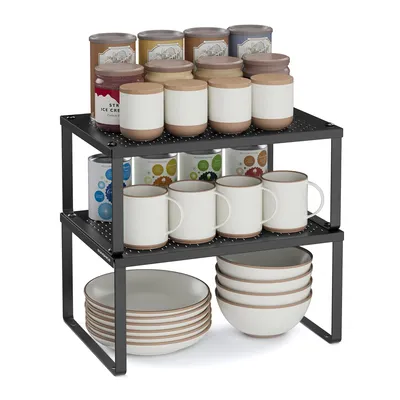 Produktbild von Gewürzregal, 4er Set, Küchenregal, Küchen-Organizer, Küche, Gewürzhalter, erweiterbar, stapelbar, kleines Regal, Metall, tintenschwarz