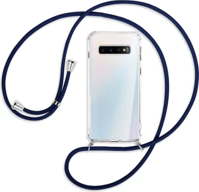 Produktbild von Handykette Backcover-Schutzhülle mit Band (Metall silberfarben) für Samsung Galaxy S10 - dunkelblau