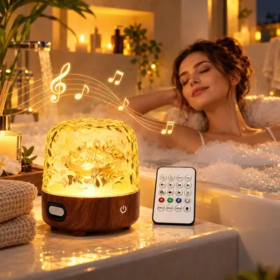 Produktbild von Wellenprojektor-Tischlampe mit Bluetooth-Lautsprecher, 16 Farben und Akku, KI-generiertes Bild