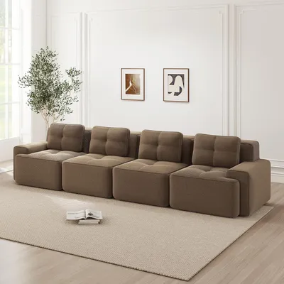 Image de Canapé Cloud en velours côtelé, canapé modulable sans structure, 4 places, assise profonde, 382 x 104 x 69 cm, marron