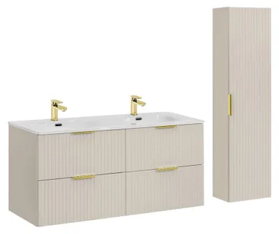 Produktbild von Badezimmer-Set NOXERA 120 cm – Kongo-Braun – Doppelwaschbecken + hängender Schrank